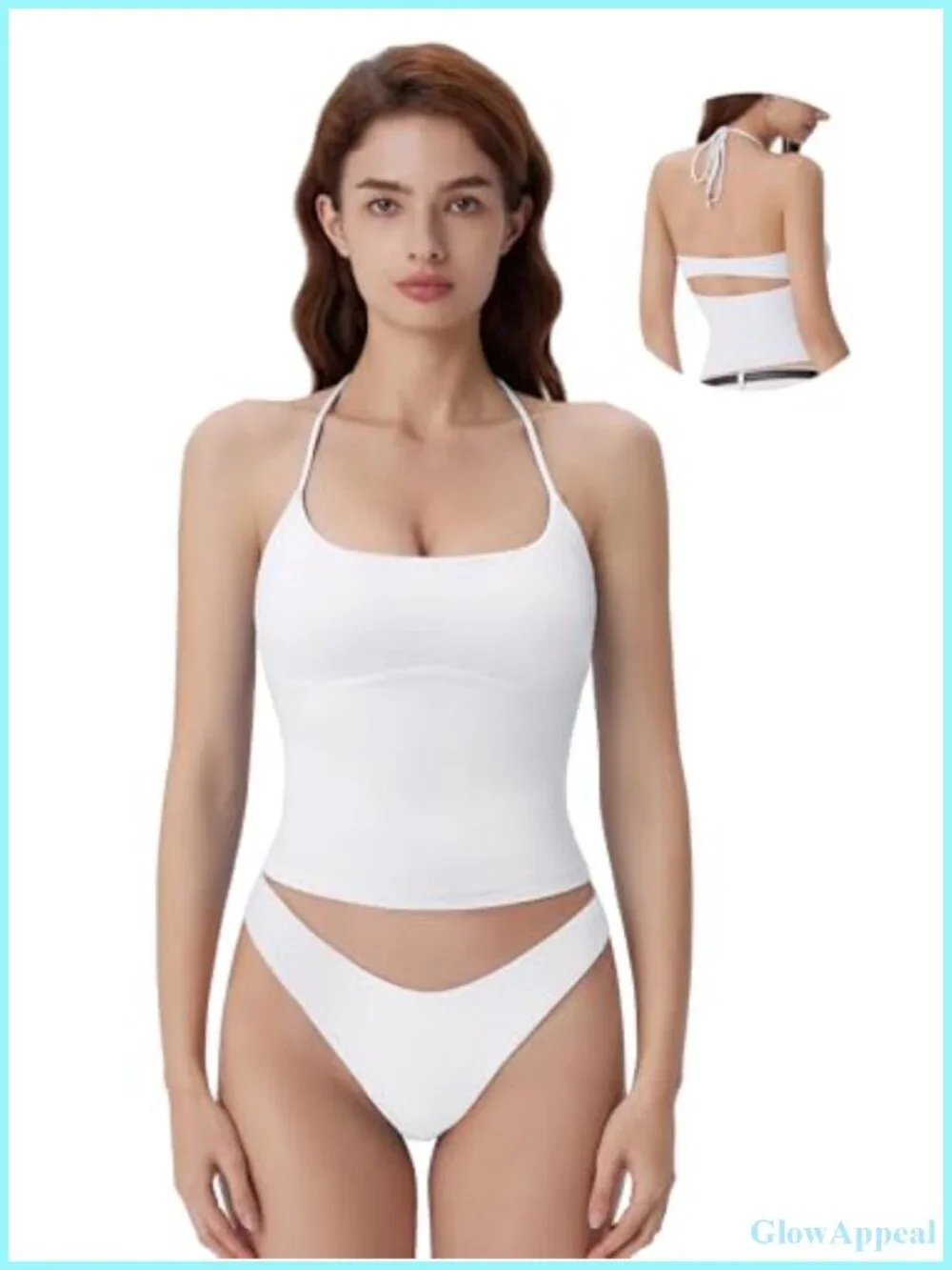 Halter Tank Top with Built in Bra Double Lined Backless Y2K Top Self-Tie Straps